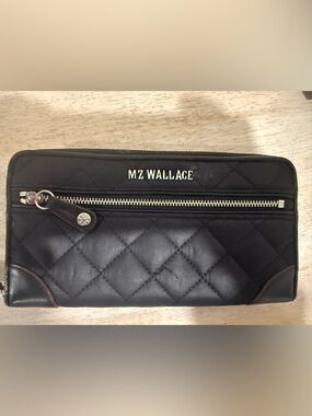 MZ WALLACE Crosby Long Quilted Black Zip Wallet